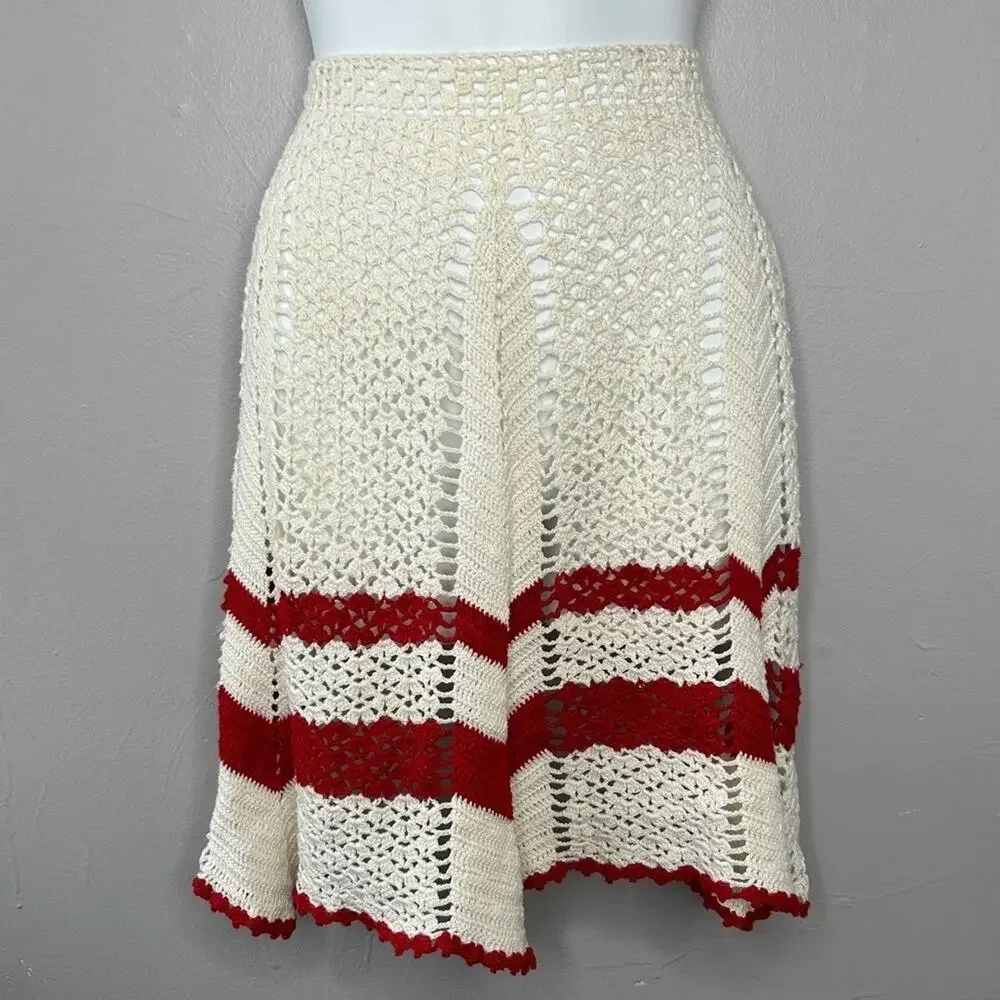 HANDMADE Red White Crochet Apron Cottage Retro Feminine Valentines Day Trad Wife